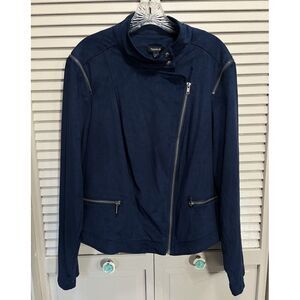 Torrid Blue Suede Long Sleeve Zip Up‎ Crop Jacket Zipper Detail Size 3 Pockets